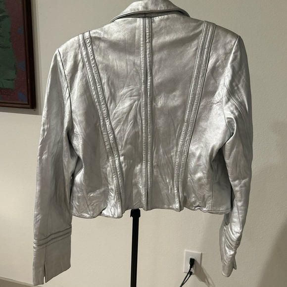Genuine Leather Silver Cropped Jacket - Picture 3 of 4